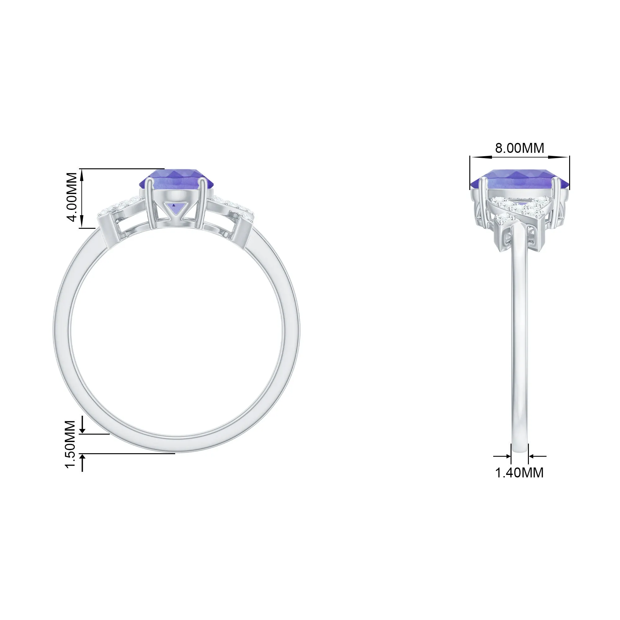 Split Shank Oval Tanzanite and Diamond Solitaire Engagement Ring