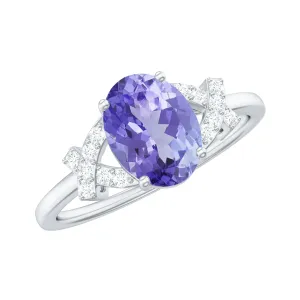 Split Shank Oval Tanzanite and Diamond Solitaire Engagement Ring