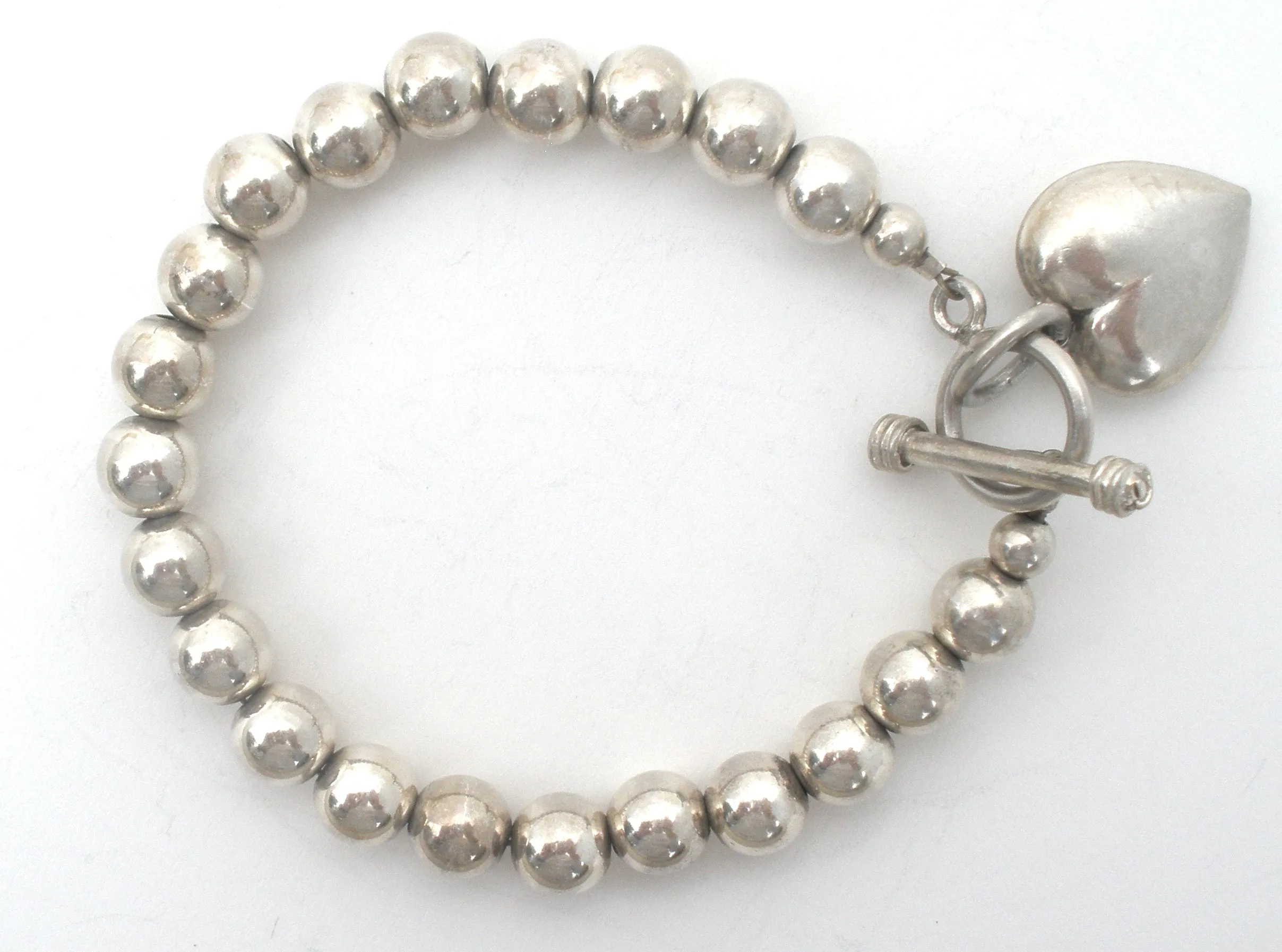 Sterling Silver Pearl Bead Bracelet With Heart Charm
