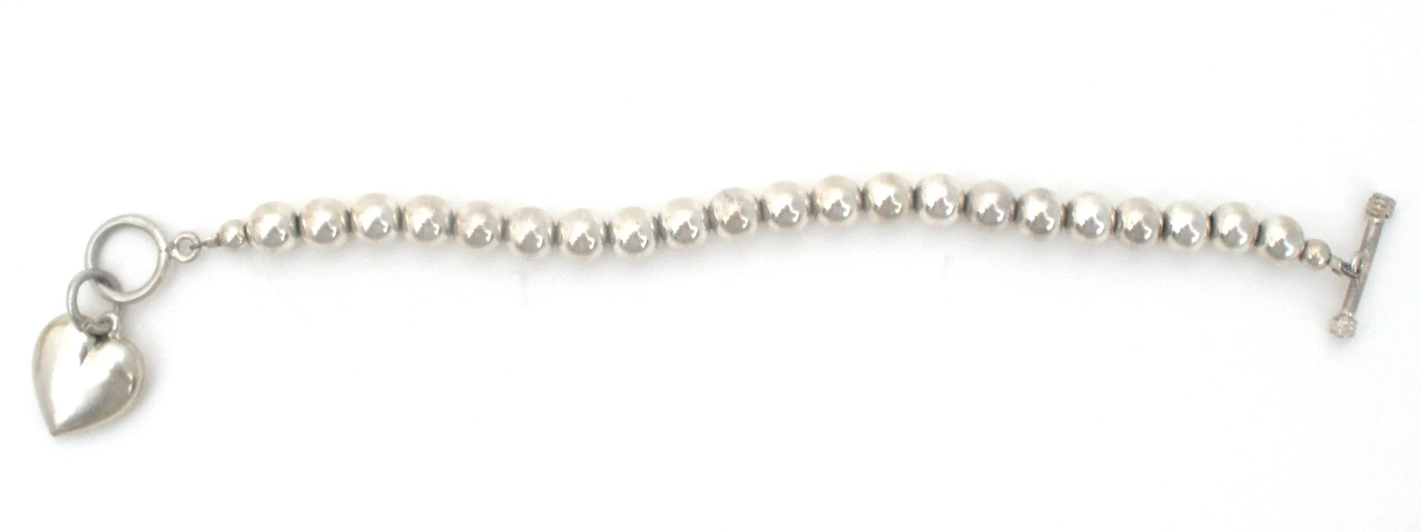 Sterling Silver Pearl Bead Bracelet With Heart Charm