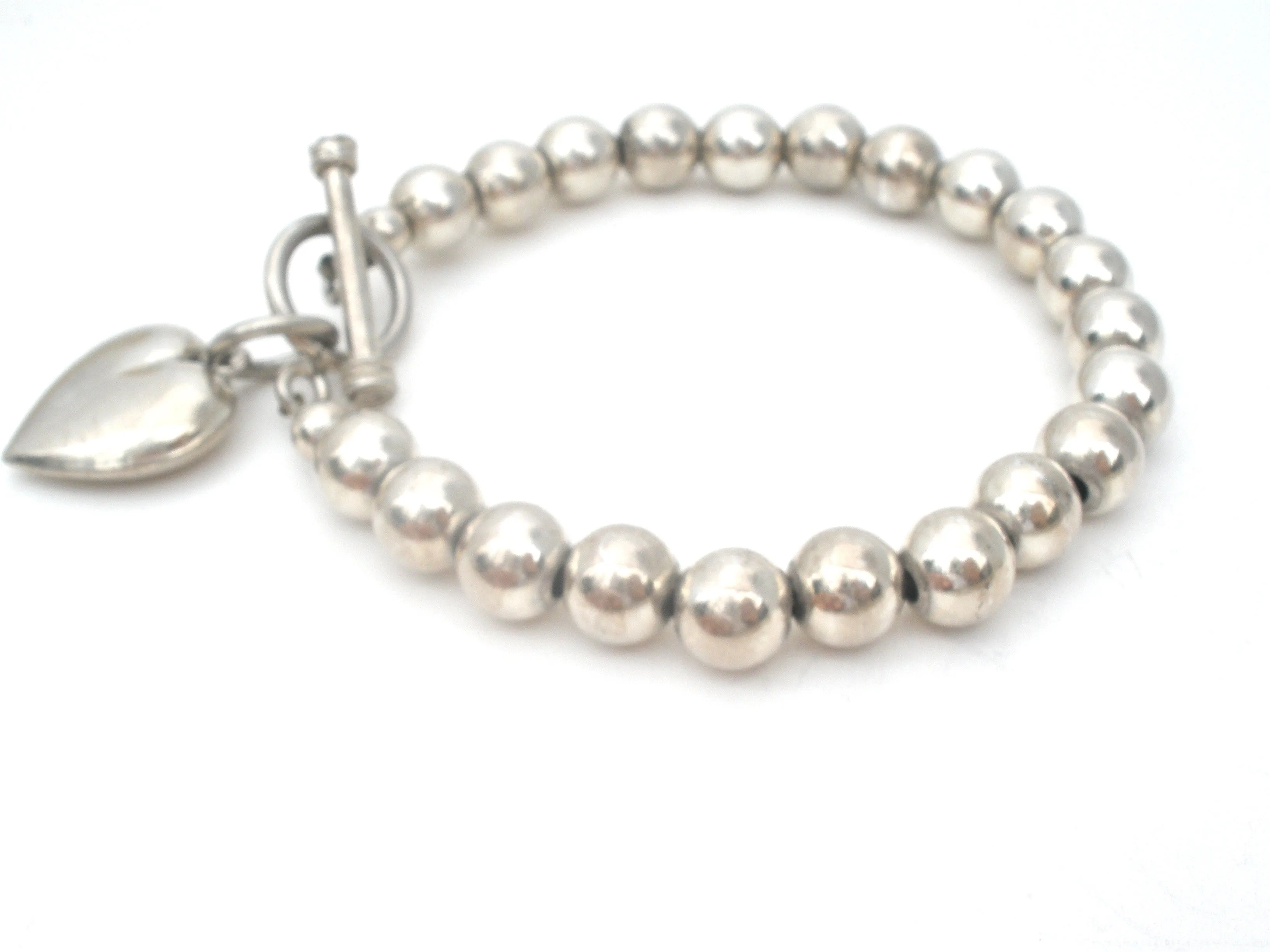 Sterling Silver Pearl Bead Bracelet With Heart Charm