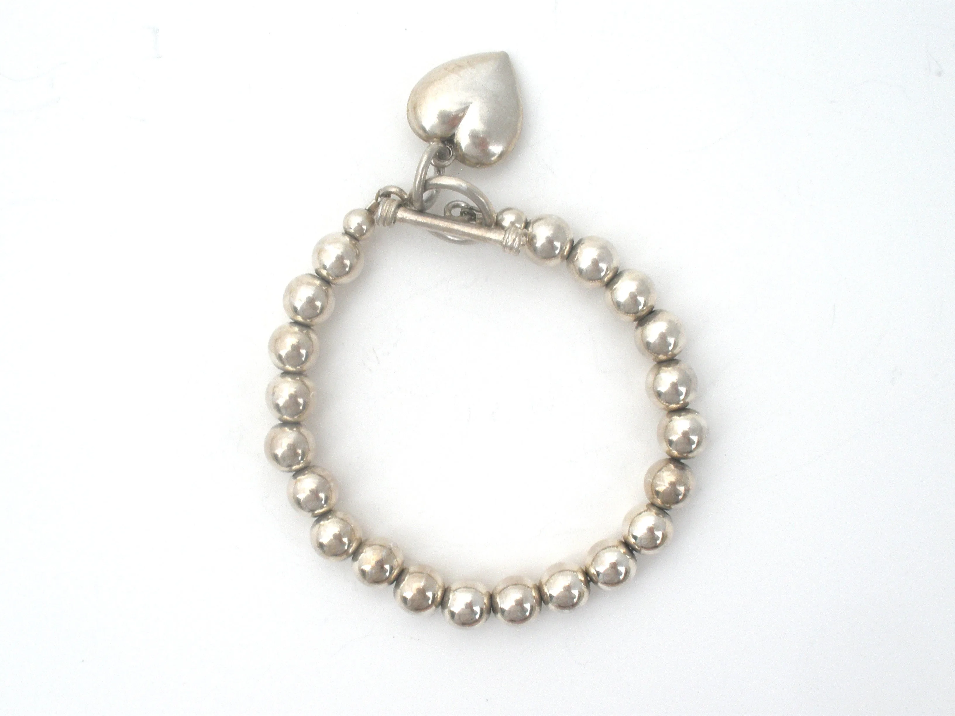 Sterling Silver Pearl Bead Bracelet With Heart Charm