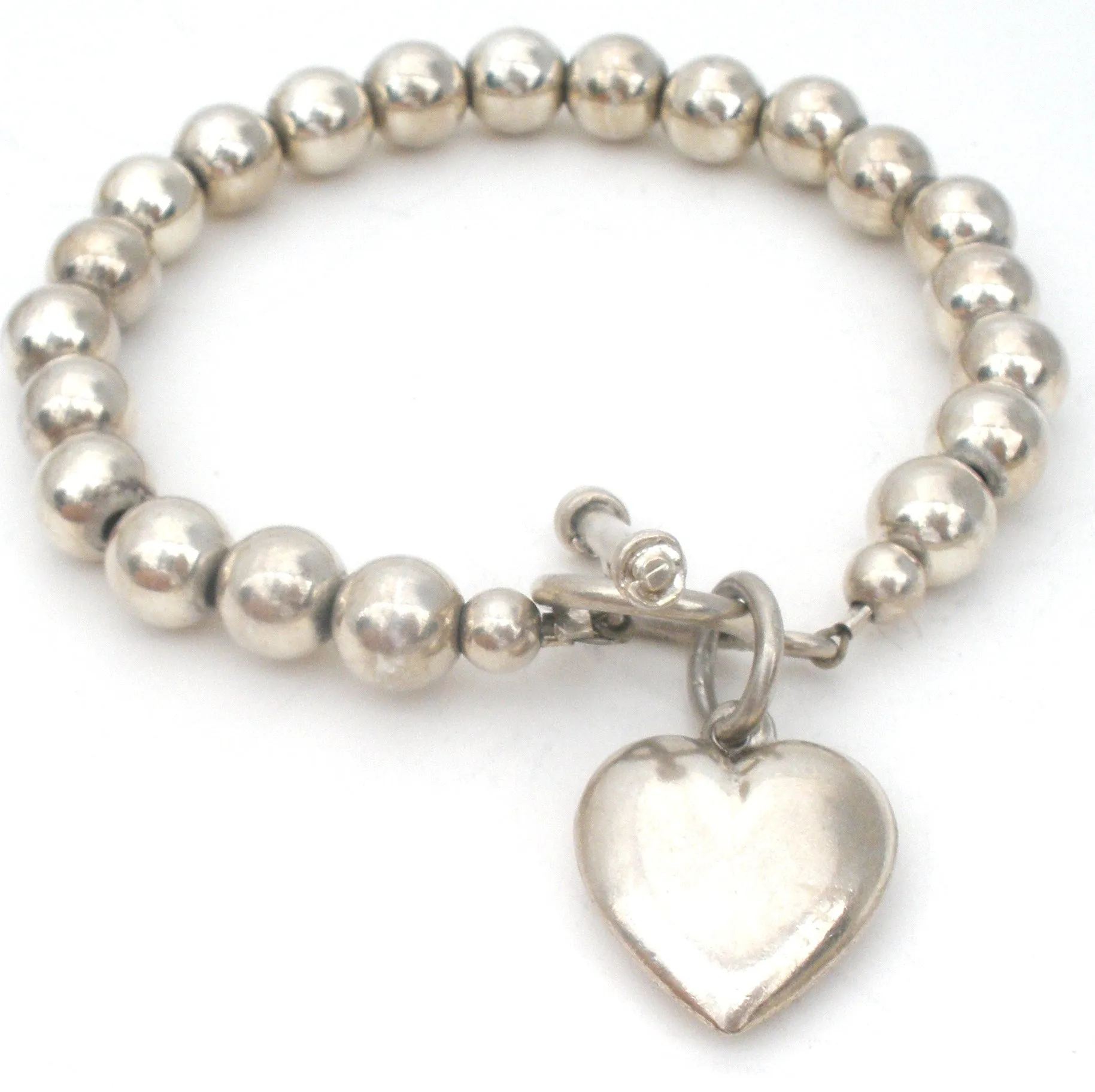 Sterling Silver Pearl Bead Bracelet With Heart Charm
