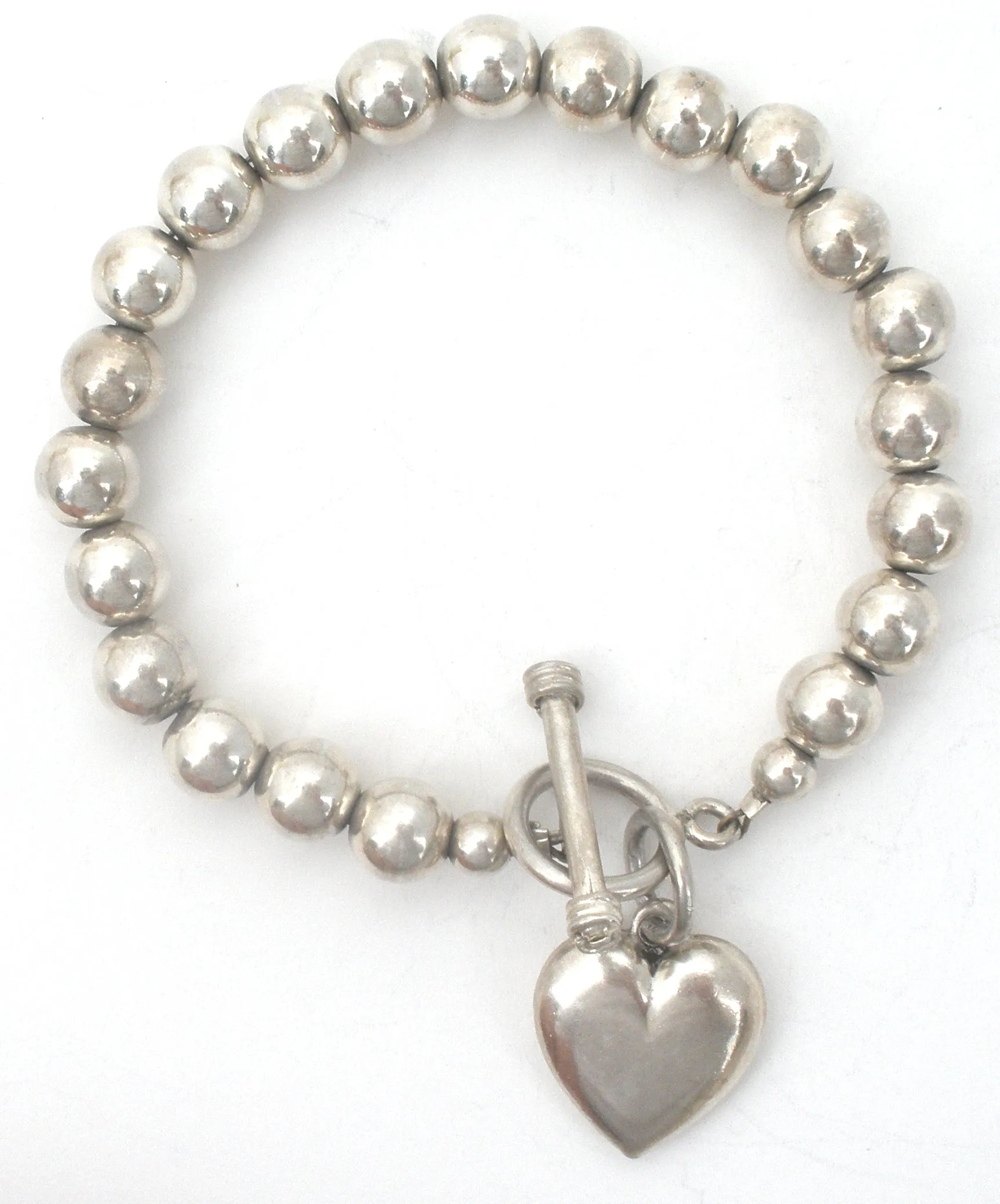 Sterling Silver Pearl Bead Bracelet With Heart Charm