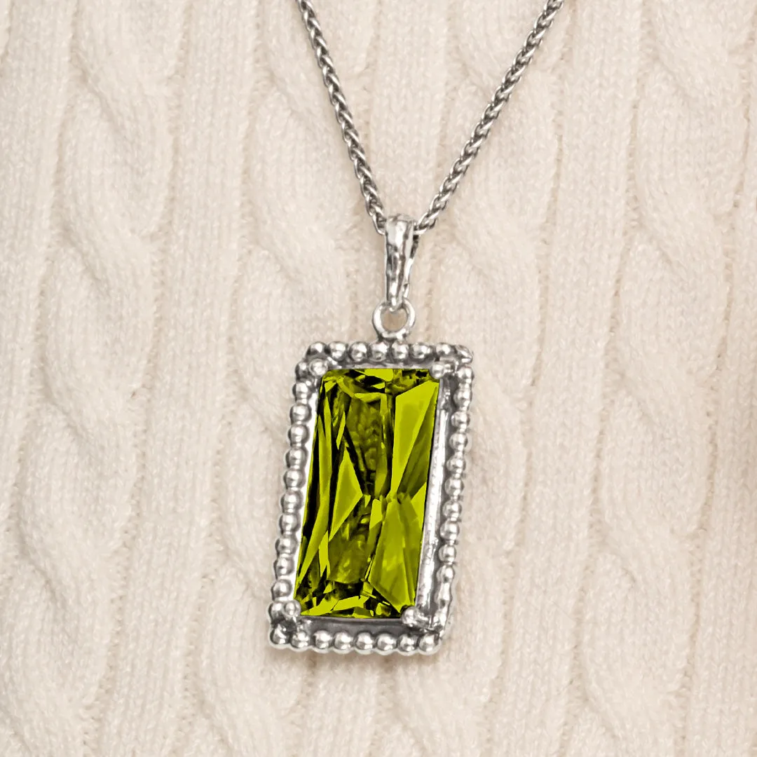 Sterling Silver Peridot CZ Baguette Necklace