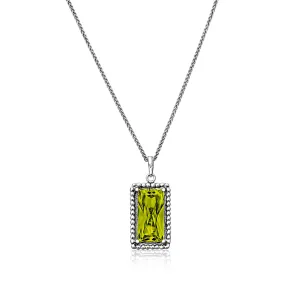 Sterling Silver Peridot CZ Baguette Necklace