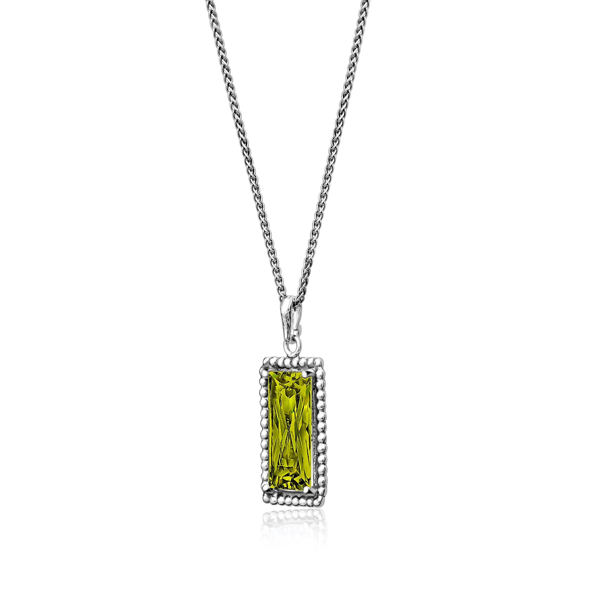 Sterling Silver Peridot CZ Baguette Necklace