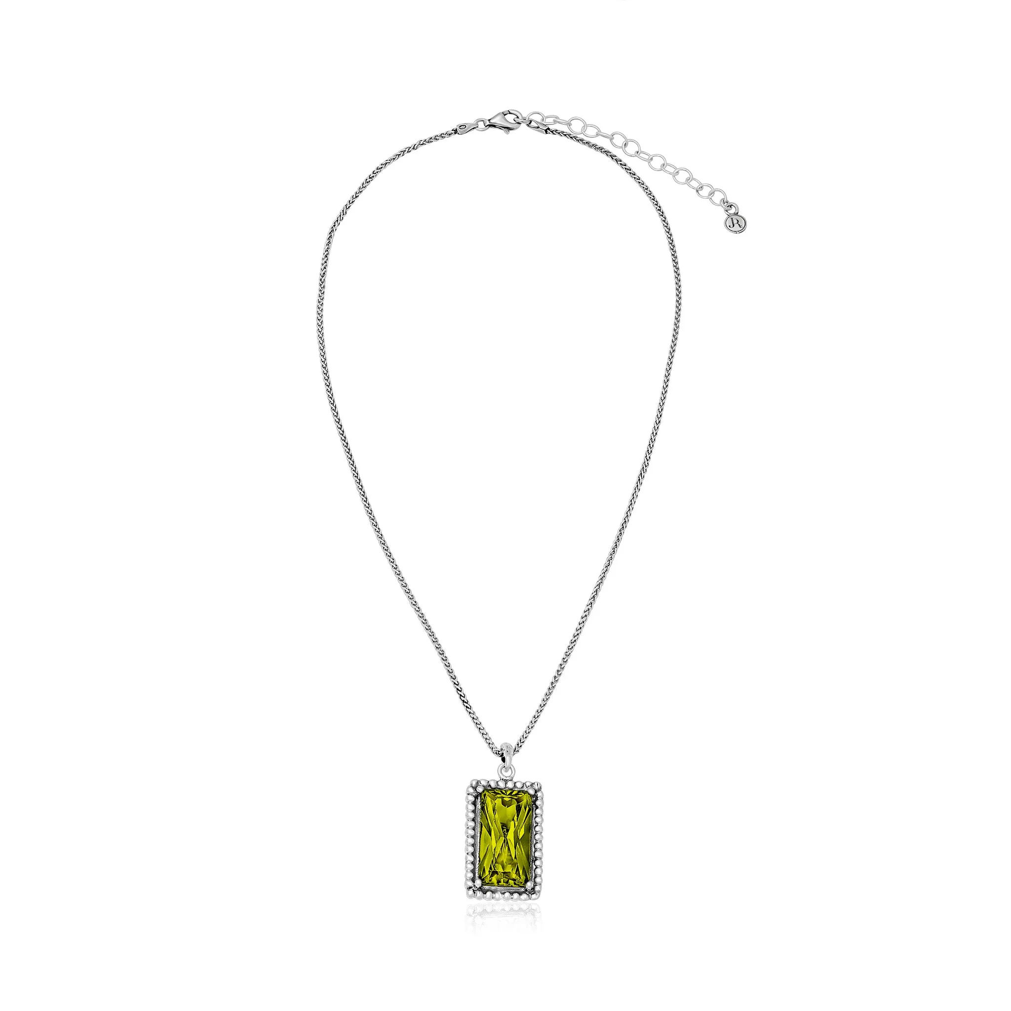 Sterling Silver Peridot CZ Baguette Necklace