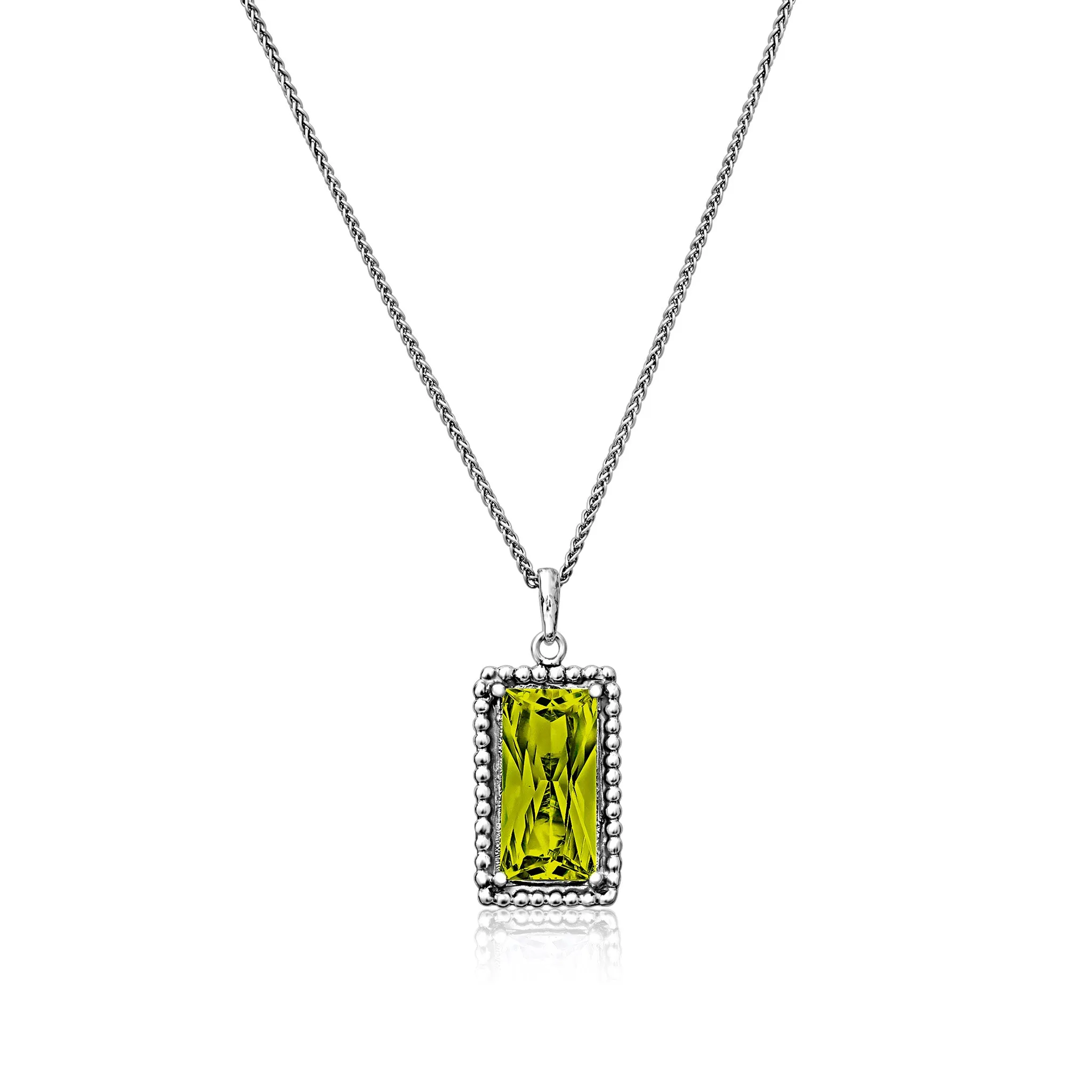 Sterling Silver Peridot CZ Baguette Necklace