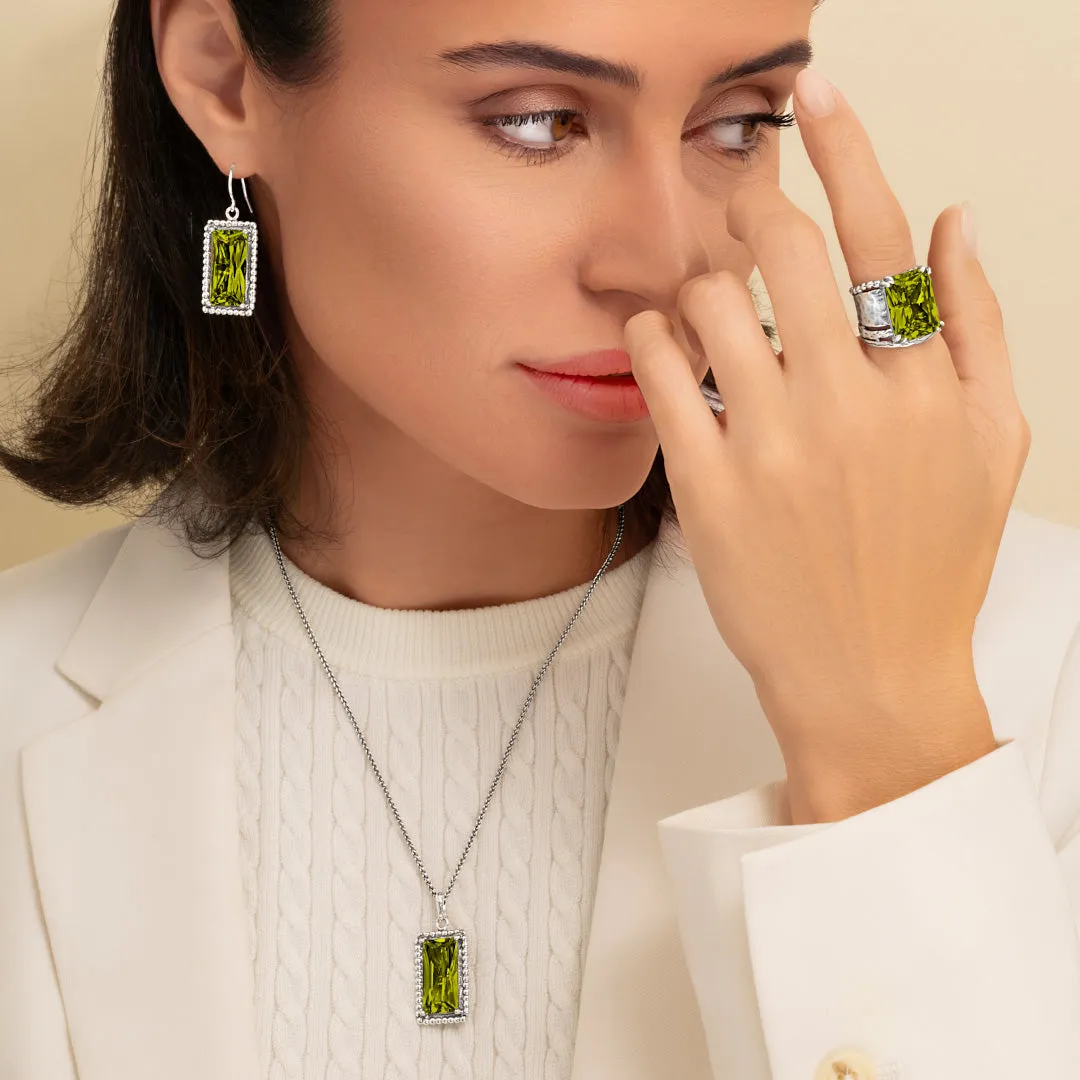 Sterling Silver Peridot CZ Baguette Necklace
