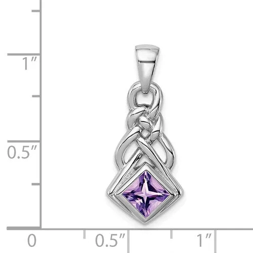 Sterling Silver Square Amethyst Knot Pendant