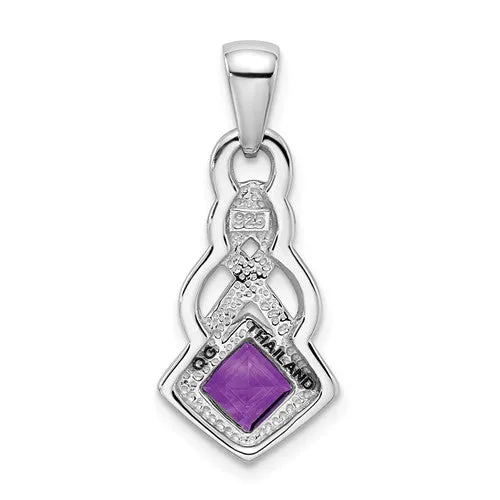 Sterling Silver Square Amethyst Knot Pendant