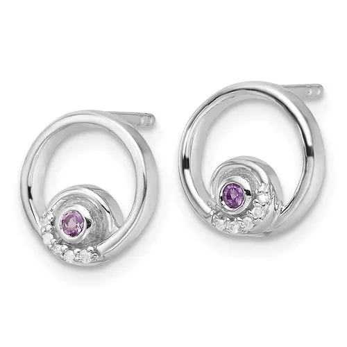 Sterling Silver White Ice Diamond and Amethyst Earrings
