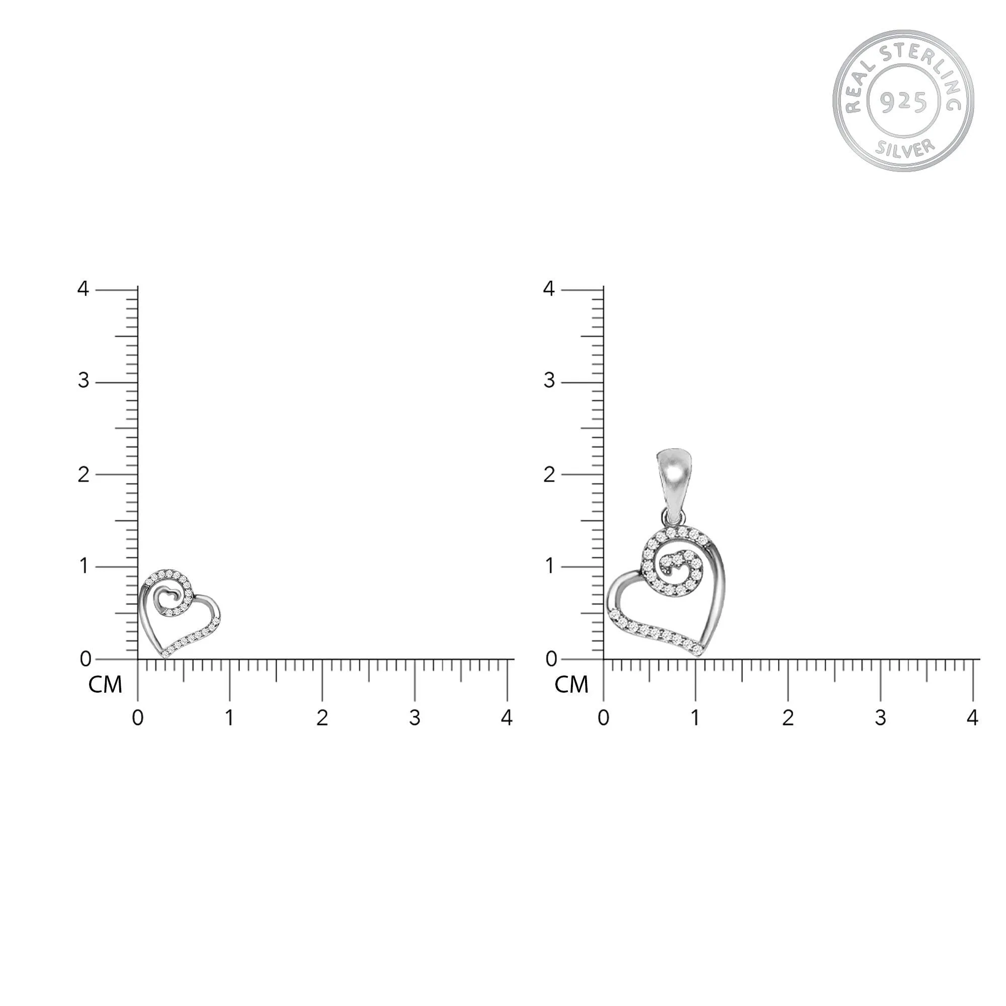 Sterling Silver Zircon Curl Heart Set Link Chain Earrings & Pendant