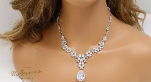 Swarovski Crystal Heart Floral Vine Leaves Necklace, Long Bridal Jewelry, Bridal Earrings And Necklace, Statement Earrings Cz Necklace Set