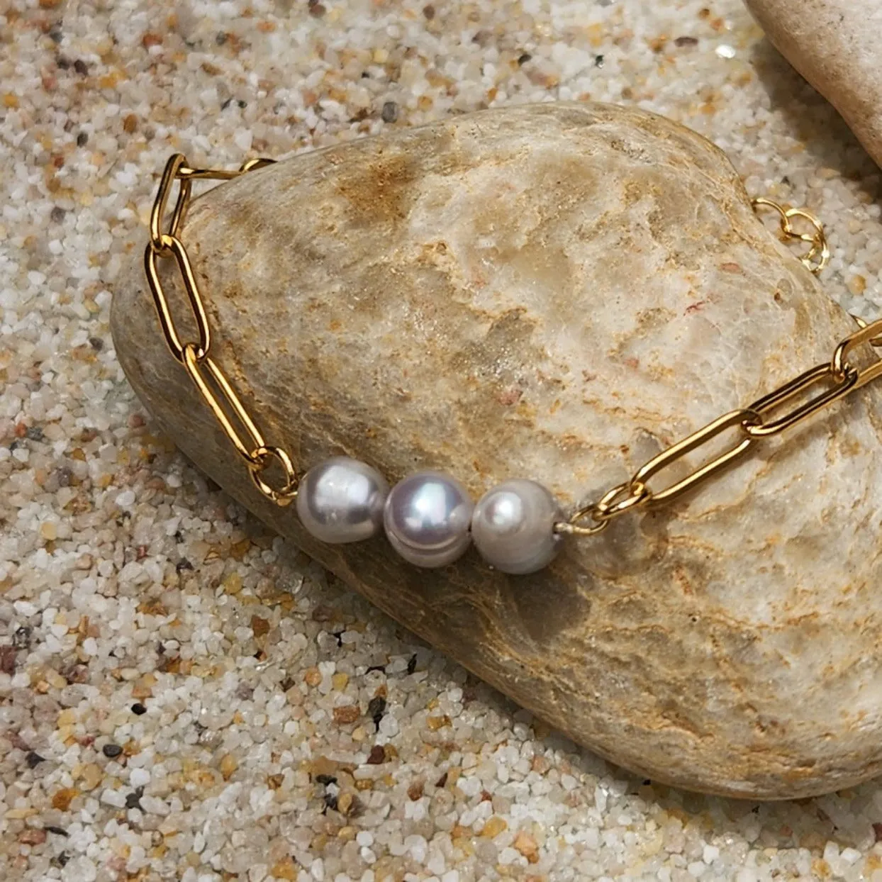 TAHITIAN GREY PEARL WATERPROOF 18K PAPERCLIP BRACELET