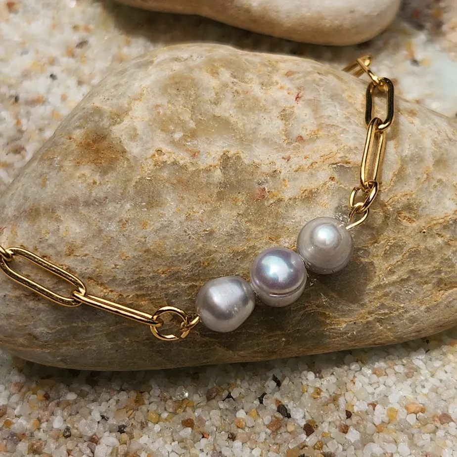 TAHITIAN GREY PEARL WATERPROOF 18K PAPERCLIP BRACELET