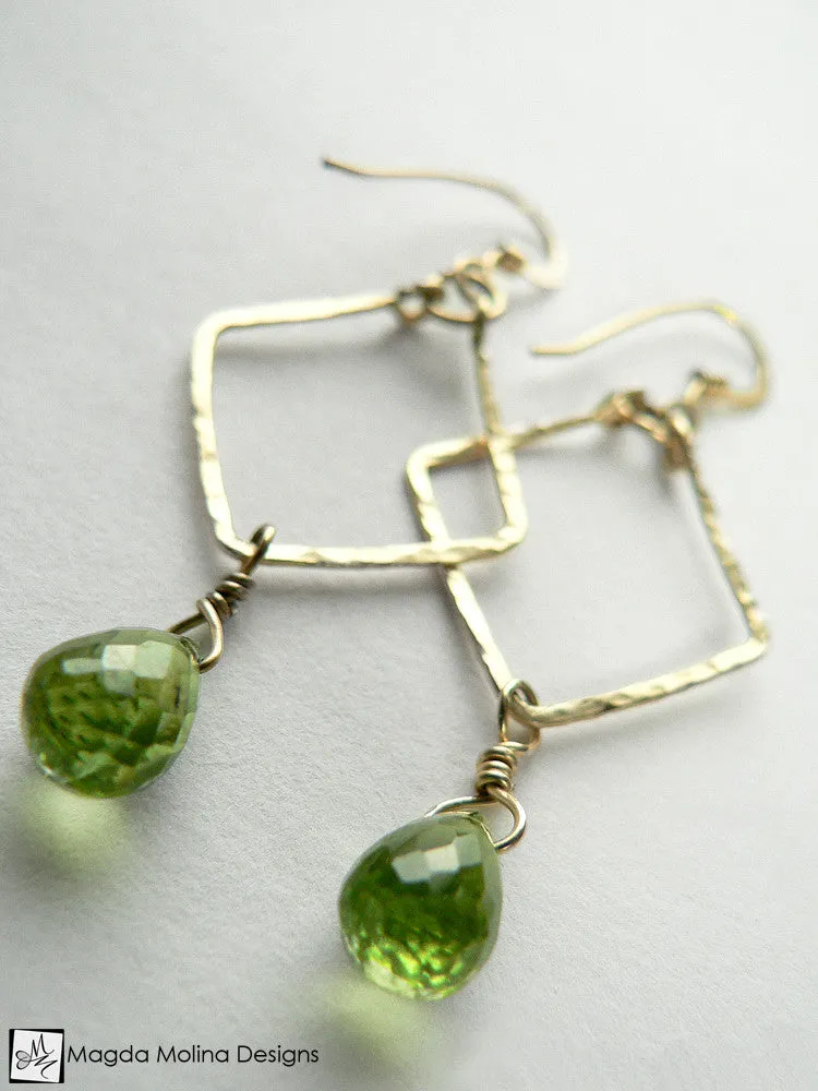 The Hammered Gold Diamonds Earrings With Fancy Peridot Drops