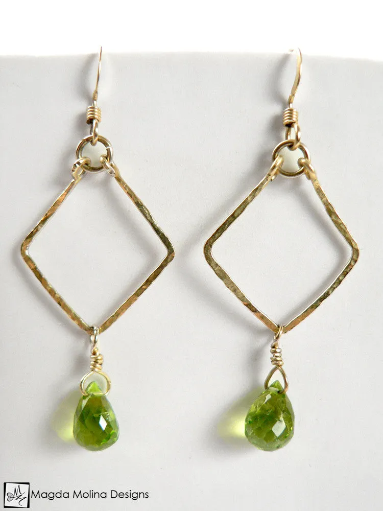 The Hammered Gold Diamonds Earrings With Fancy Peridot Drops
