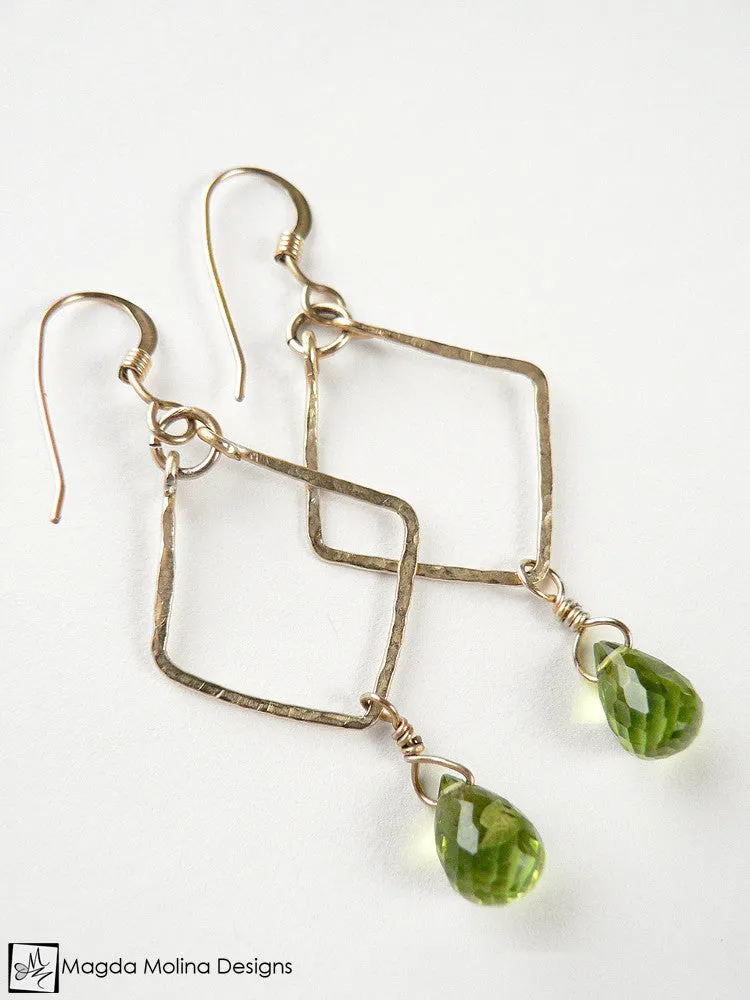 The Hammered Gold Diamonds Earrings With Fancy Peridot Drops