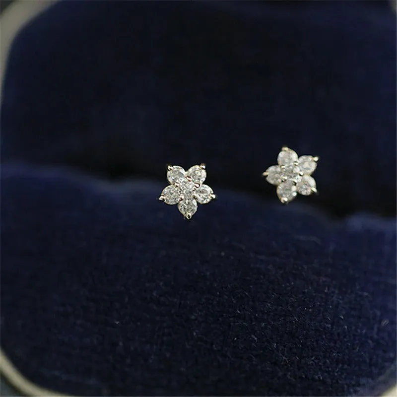 Tiny Stunning Flower Shaped Zircon Stud Earrings