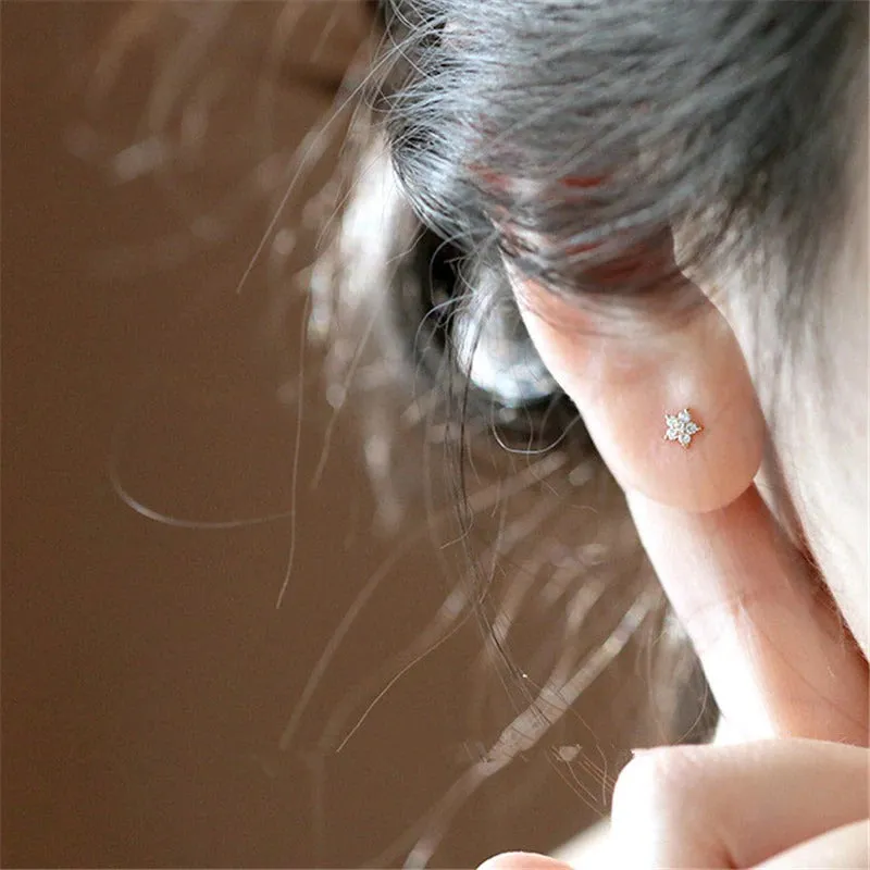 Tiny Stunning Flower Shaped Zircon Stud Earrings