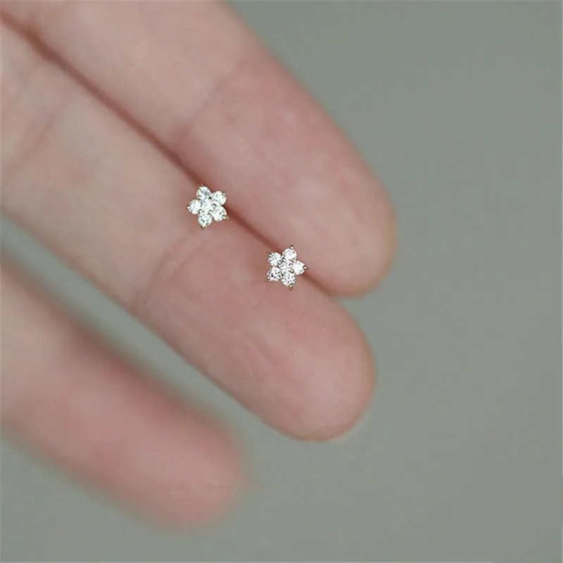 Tiny Stunning Flower Shaped Zircon Stud Earrings