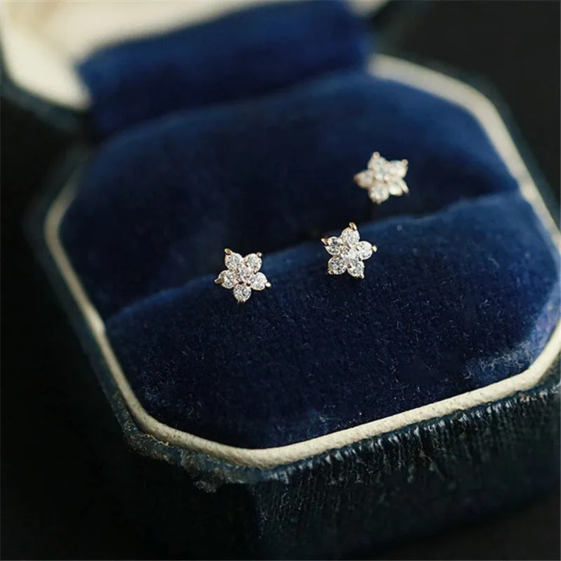 Tiny Stunning Flower Shaped Zircon Stud Earrings
