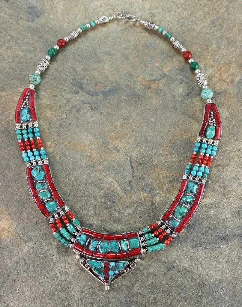 Traditional Beaded Tibetan Coral and Turquoise