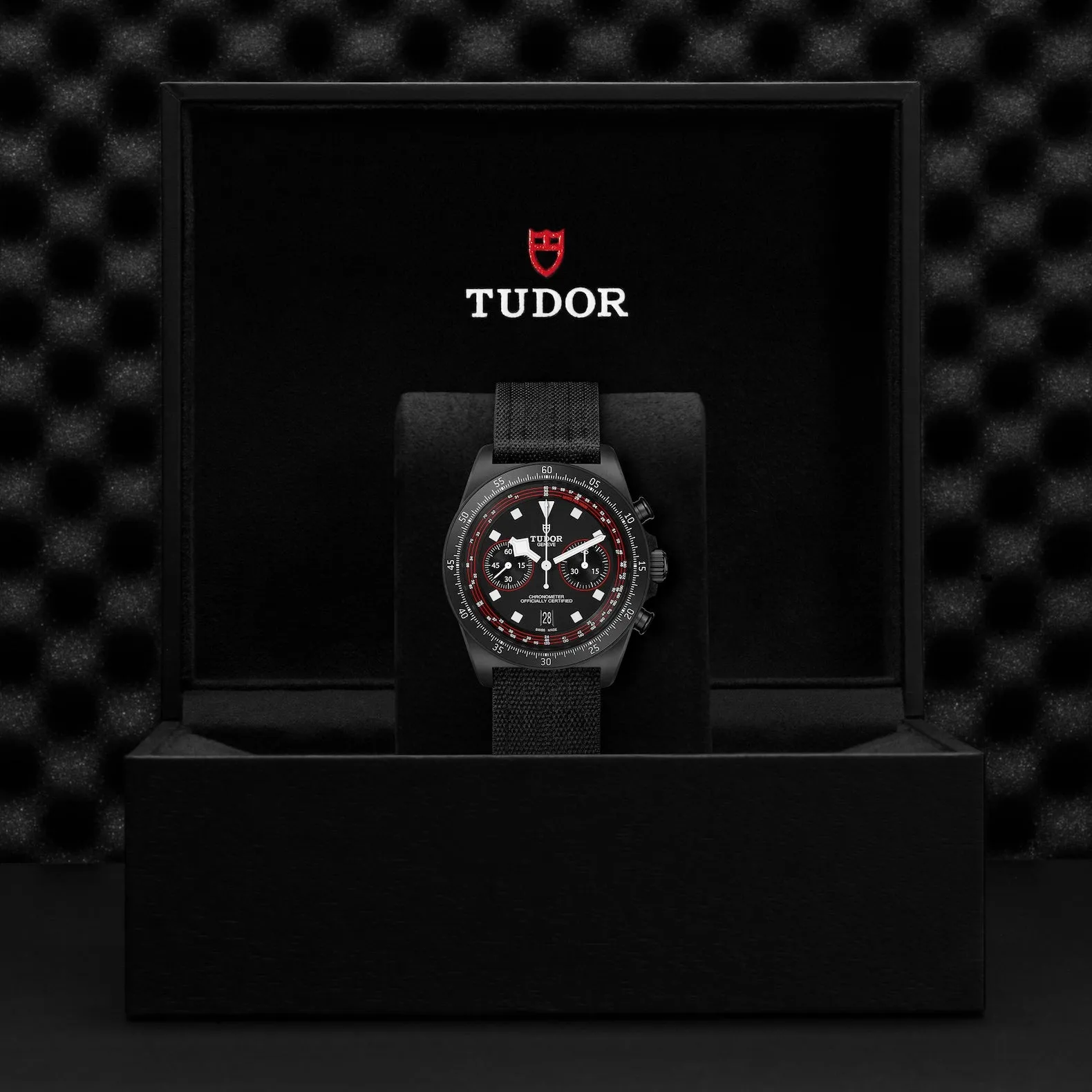 TUDOR Pelagos FXD Chrono, Titanium bezel black carbon insert, Black fabric strap