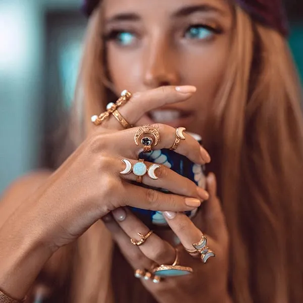 Unveil Your Inner Goddess: INDAH's GODDESS Ring - Handcrafted Healing & Empowerment (Druzy, Shell, Recycled Metal)