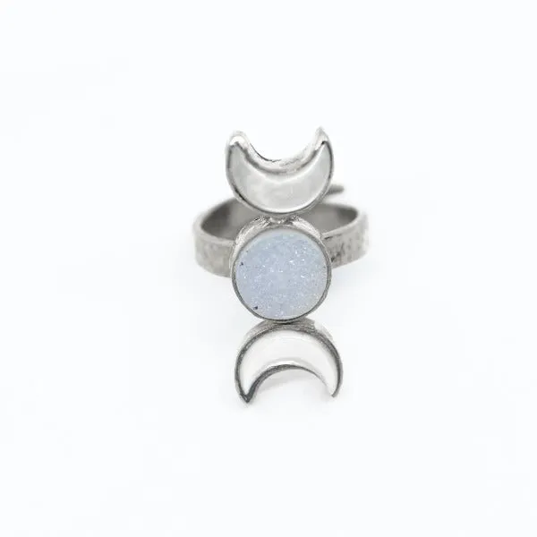 Unveil Your Inner Goddess: INDAH's GODDESS Ring - Handcrafted Healing & Empowerment (Druzy, Shell, Recycled Metal)