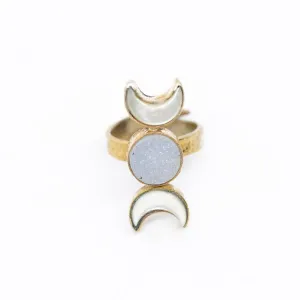 Unveil Your Inner Goddess: INDAH's GODDESS Ring - Handcrafted Healing & Empowerment (Druzy, Shell, Recycled Metal)