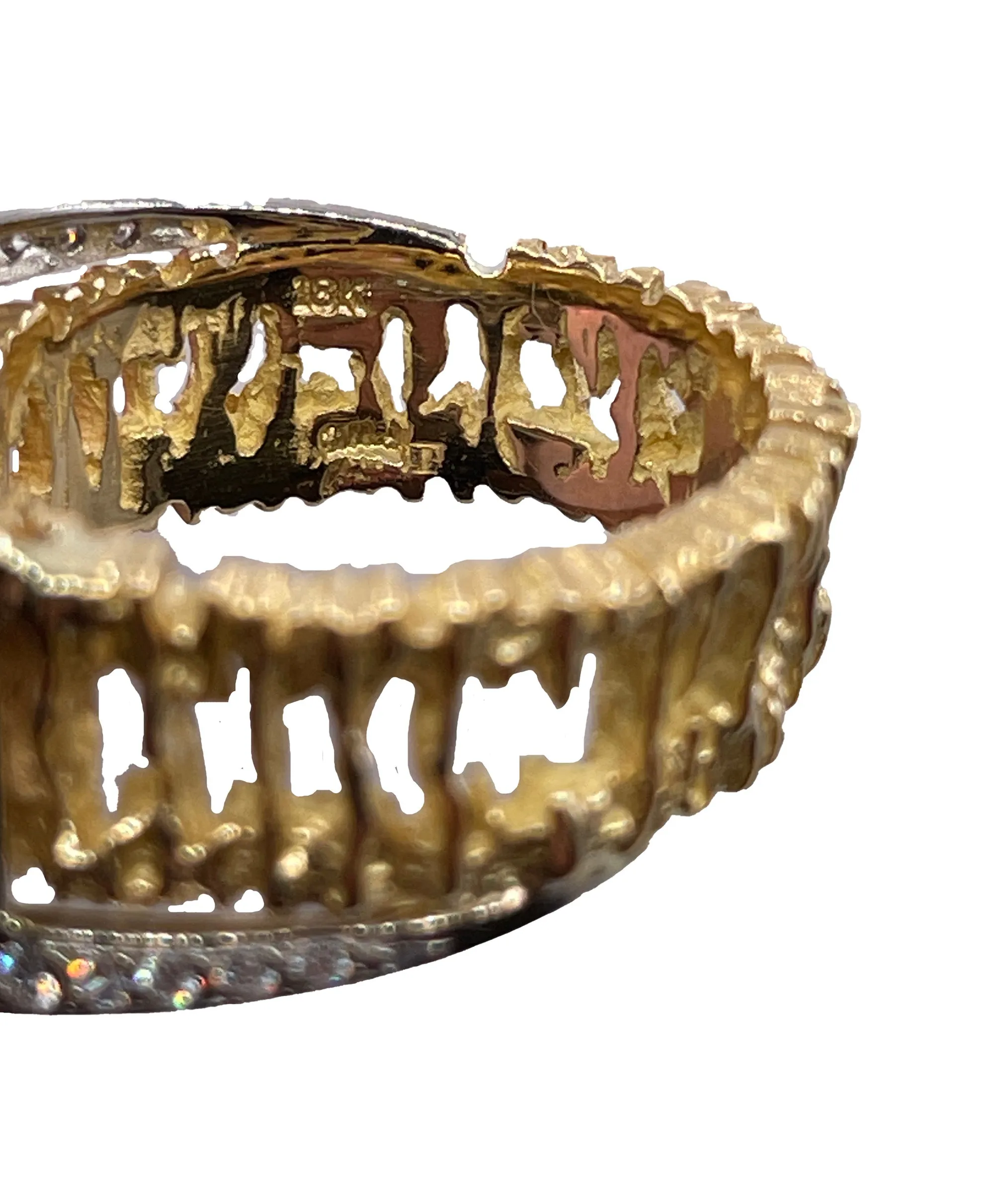 Vintage 18K Yellow Gold 0.80ct Diamond Nugget Free Form Ring; Diamond Dinner Ring; Diamond Sculptural Geometric Architectural Ring