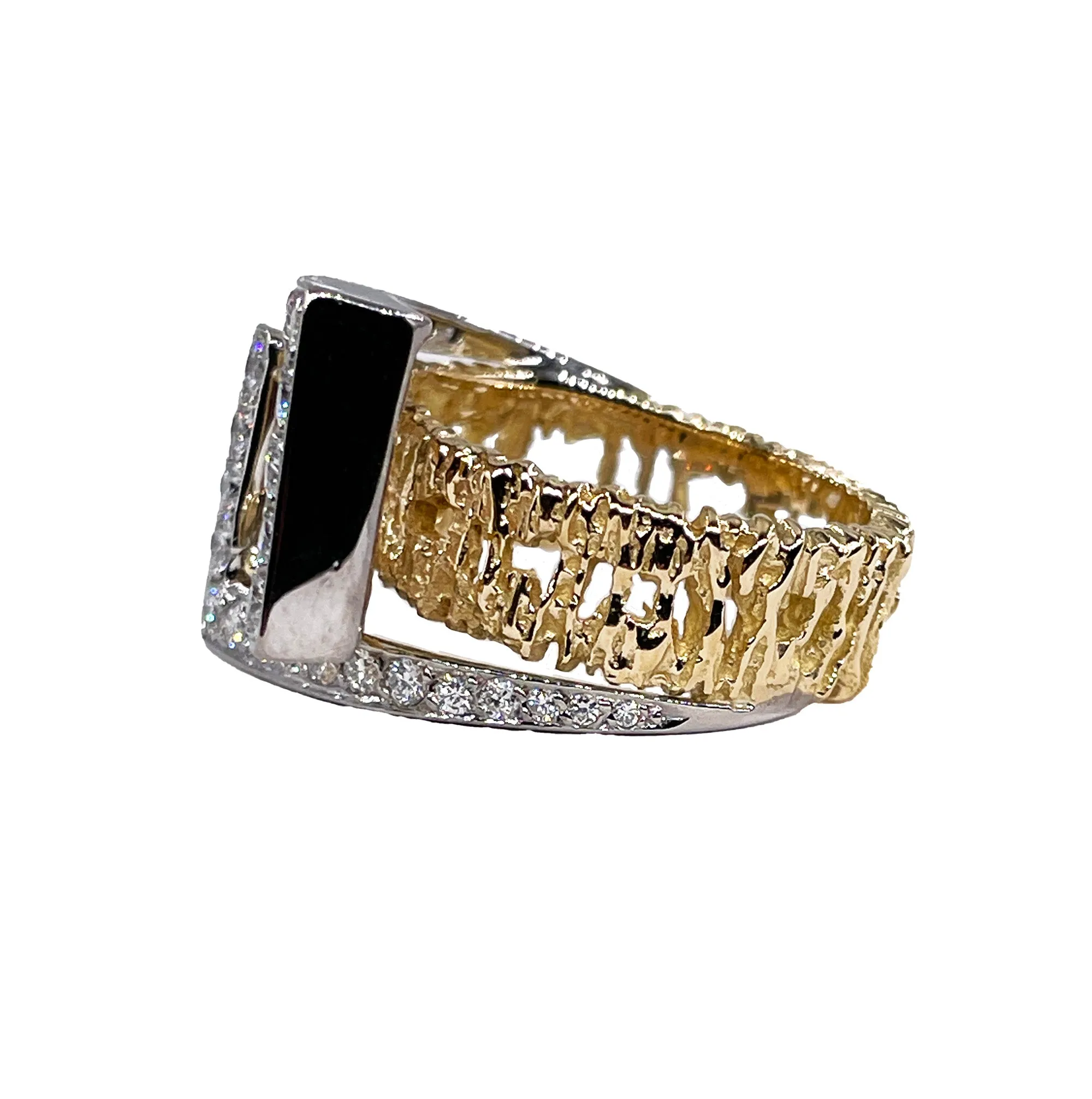 Vintage 18K Yellow Gold 0.80ct Diamond Nugget Free Form Ring; Diamond Dinner Ring; Diamond Sculptural Geometric Architectural Ring