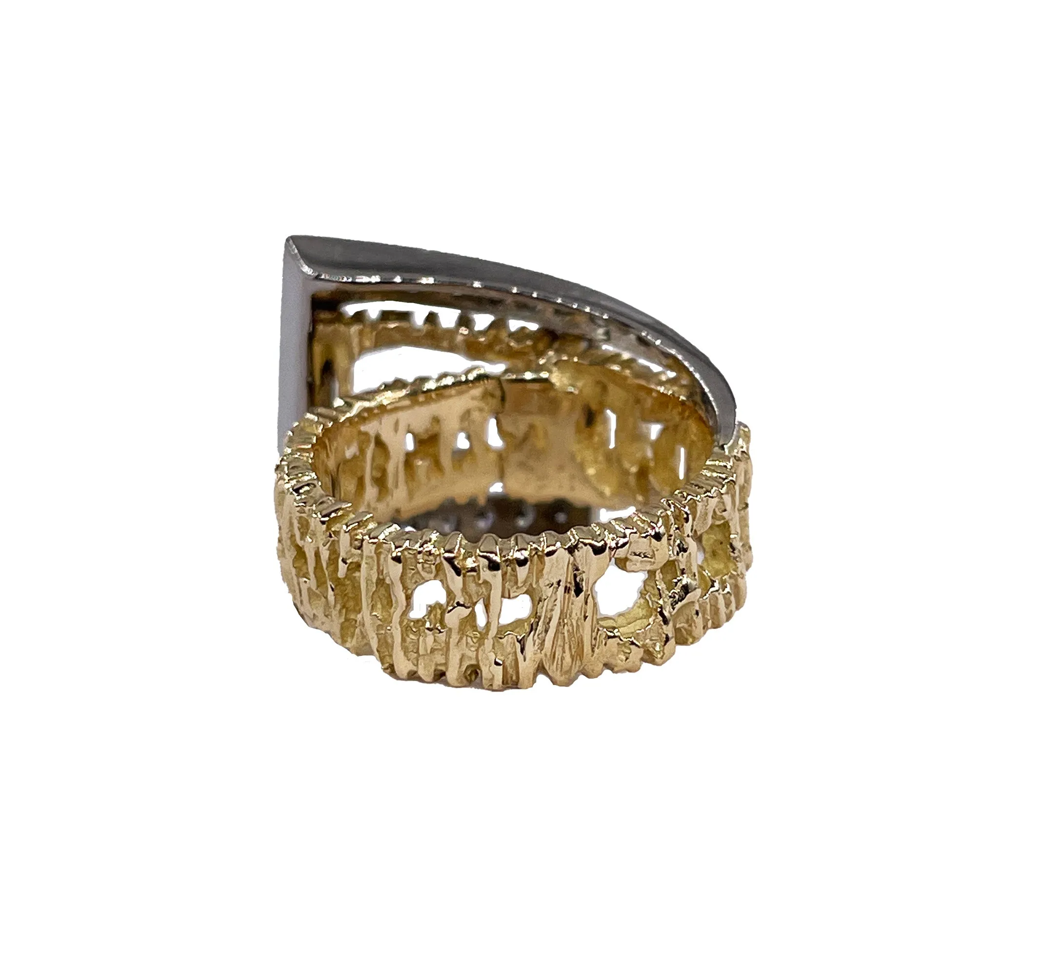 Vintage 18K Yellow Gold 0.80ct Diamond Nugget Free Form Ring; Diamond Dinner Ring; Diamond Sculptural Geometric Architectural Ring