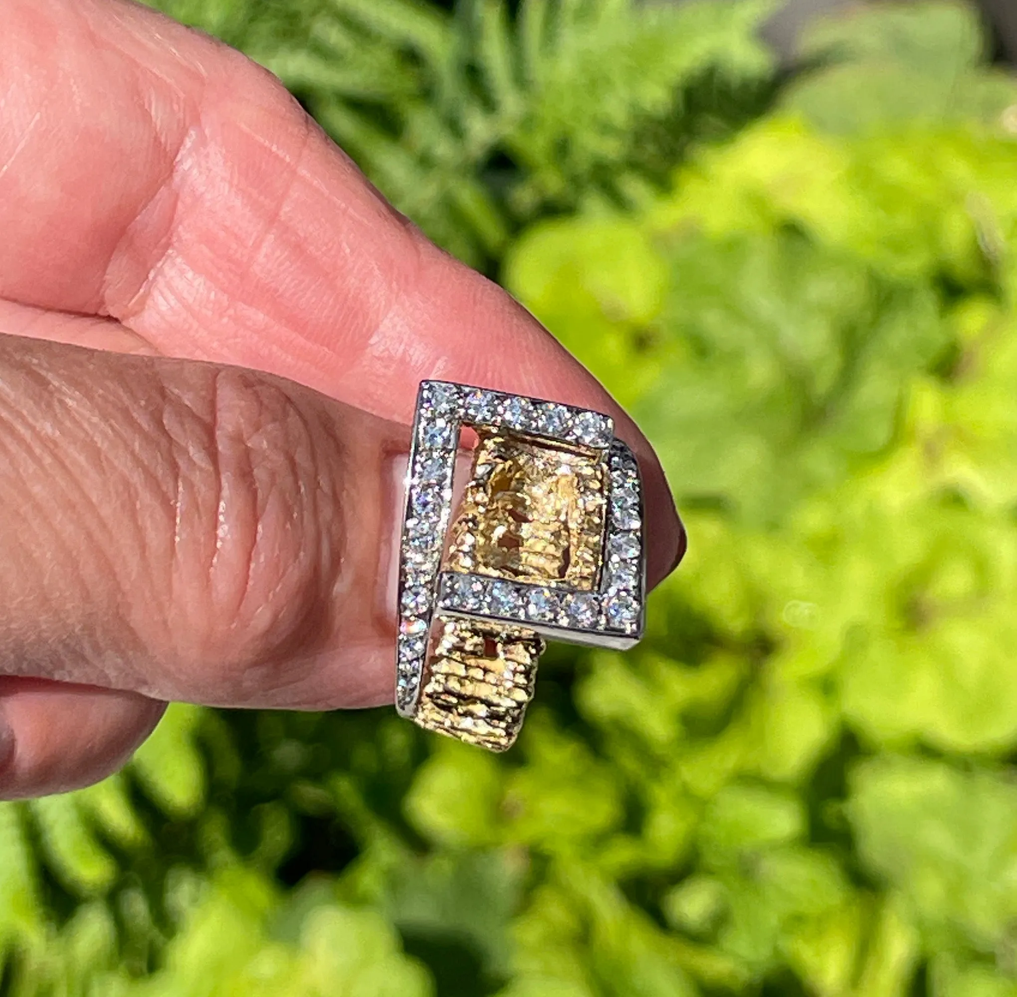 Vintage 18K Yellow Gold 0.80ct Diamond Nugget Free Form Ring; Diamond Dinner Ring; Diamond Sculptural Geometric Architectural Ring