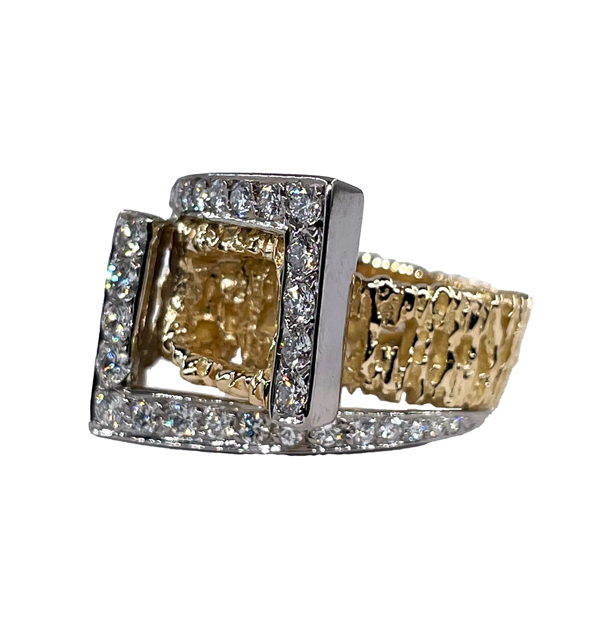 Vintage 18K Yellow Gold 0.80ct Diamond Nugget Free Form Ring; Diamond Dinner Ring; Diamond Sculptural Geometric Architectural Ring