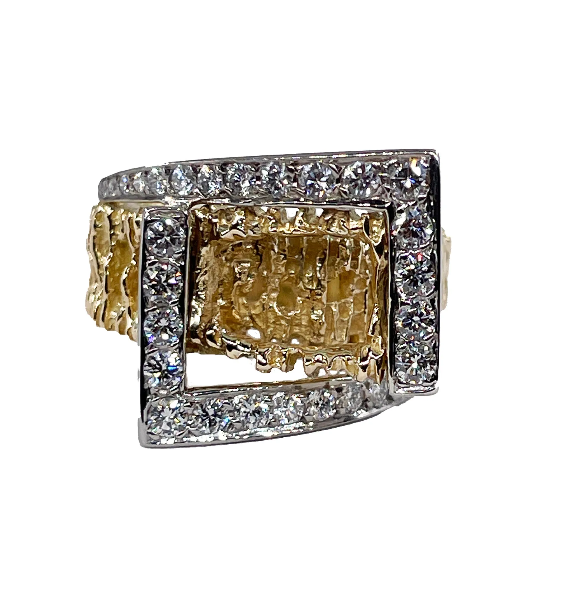 Vintage 18K Yellow Gold 0.80ct Diamond Nugget Free Form Ring; Diamond Dinner Ring; Diamond Sculptural Geometric Architectural Ring