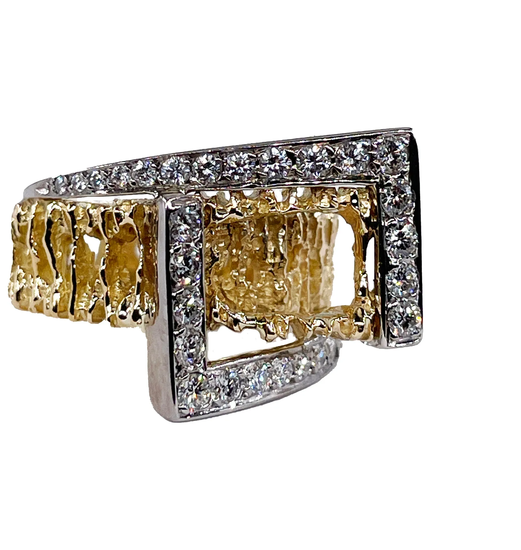 Vintage 18K Yellow Gold 0.80ct Diamond Nugget Free Form Ring; Diamond Dinner Ring; Diamond Sculptural Geometric Architectural Ring