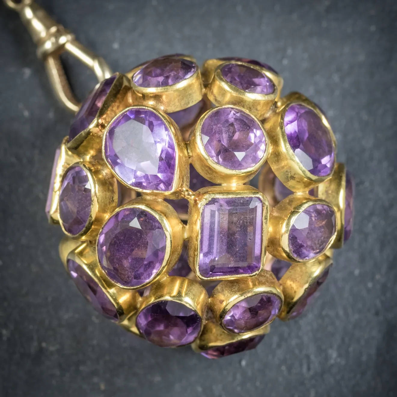 Vintage Amethyst 18Ct Gold Orb Pendant Necklace 9Ct Gold Chain