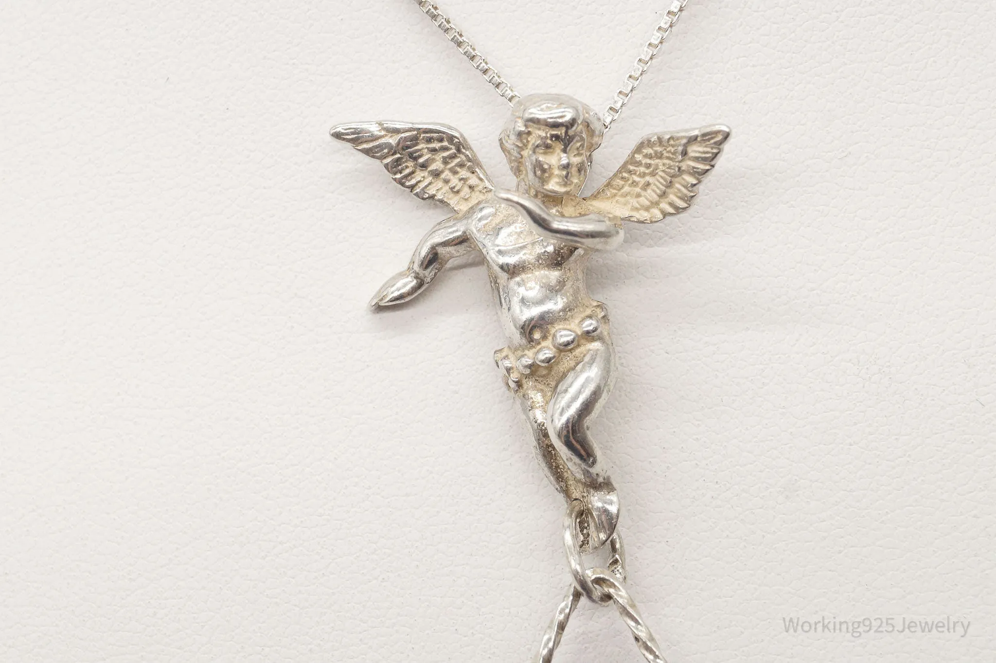 Vintage Amethyst Crystal Cherub Sterling Silver Necklace