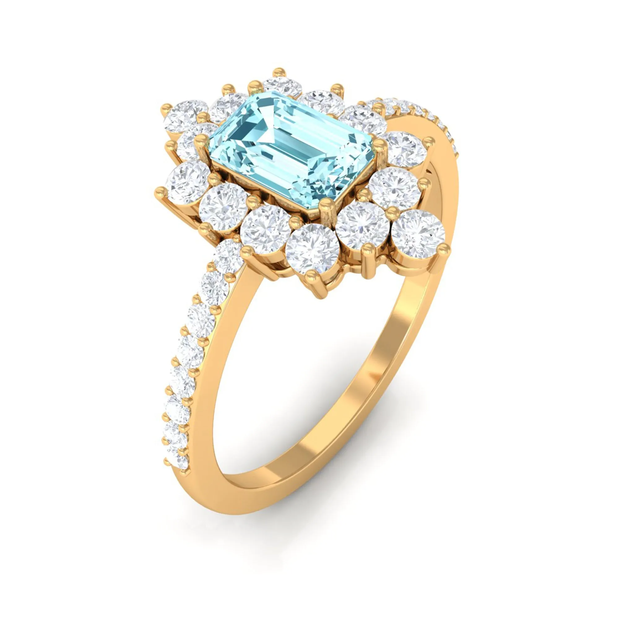 Vintage Aquamarine and Diamond Halo Engagement Ring