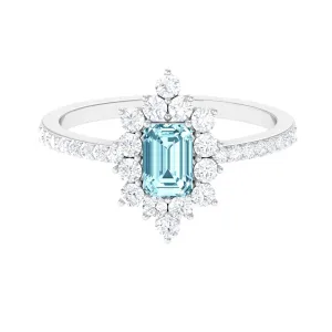 Vintage Aquamarine and Diamond Halo Engagement Ring