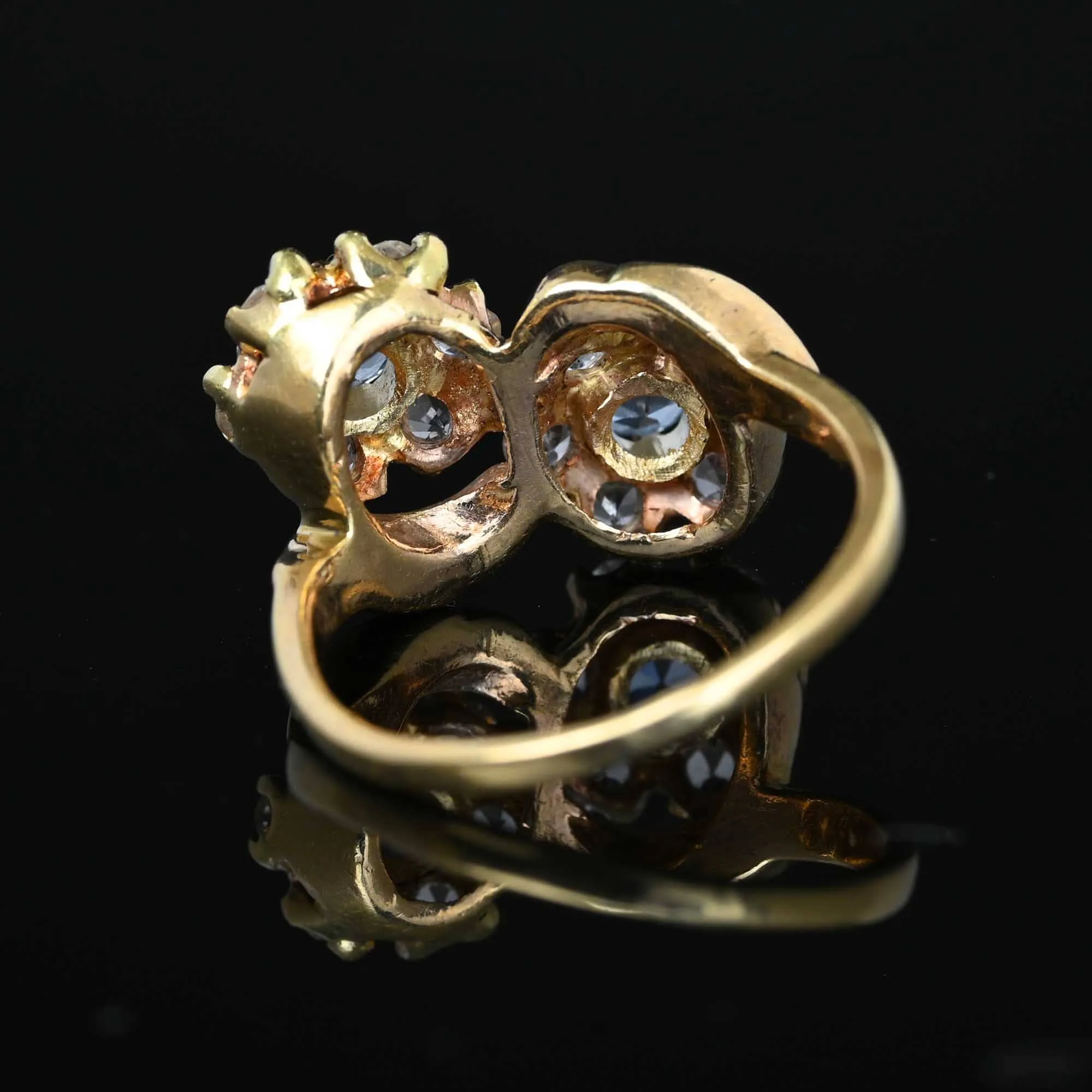 Vintage Double Flower Cluster Quartz Aquamarine Cocktail Ring
