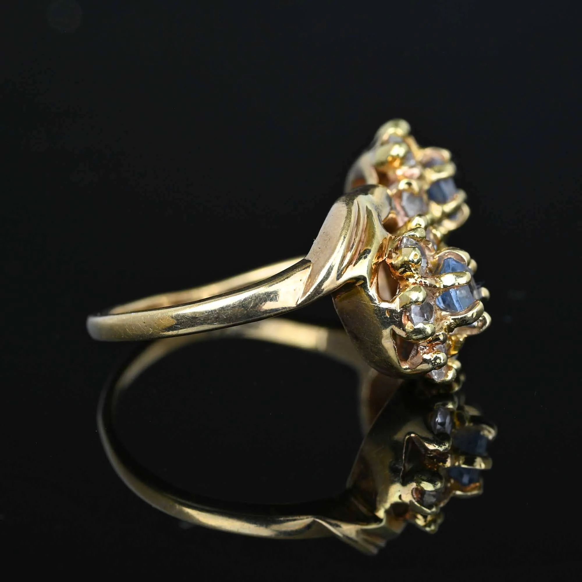 Vintage Double Flower Cluster Quartz Aquamarine Cocktail Ring
