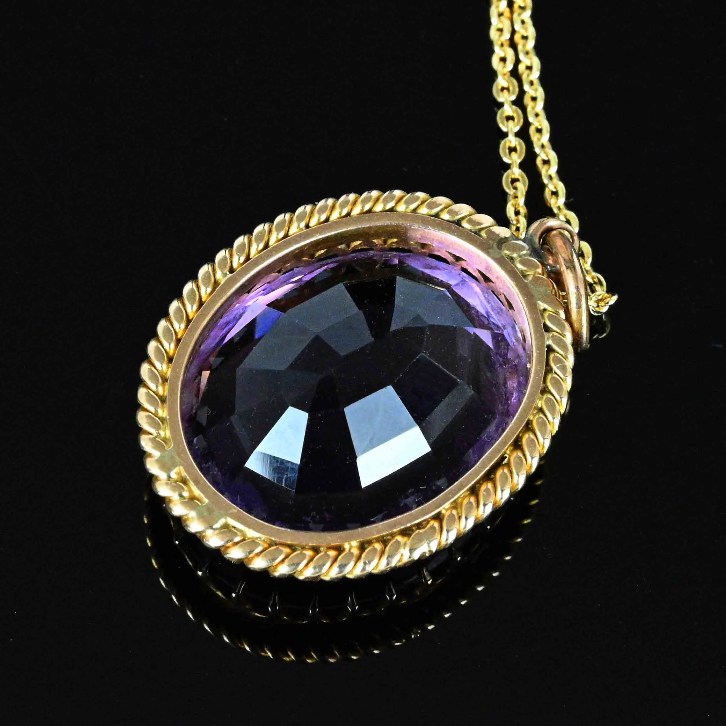 Vintage Large 20 CTW Amethyst Pendant in Gold