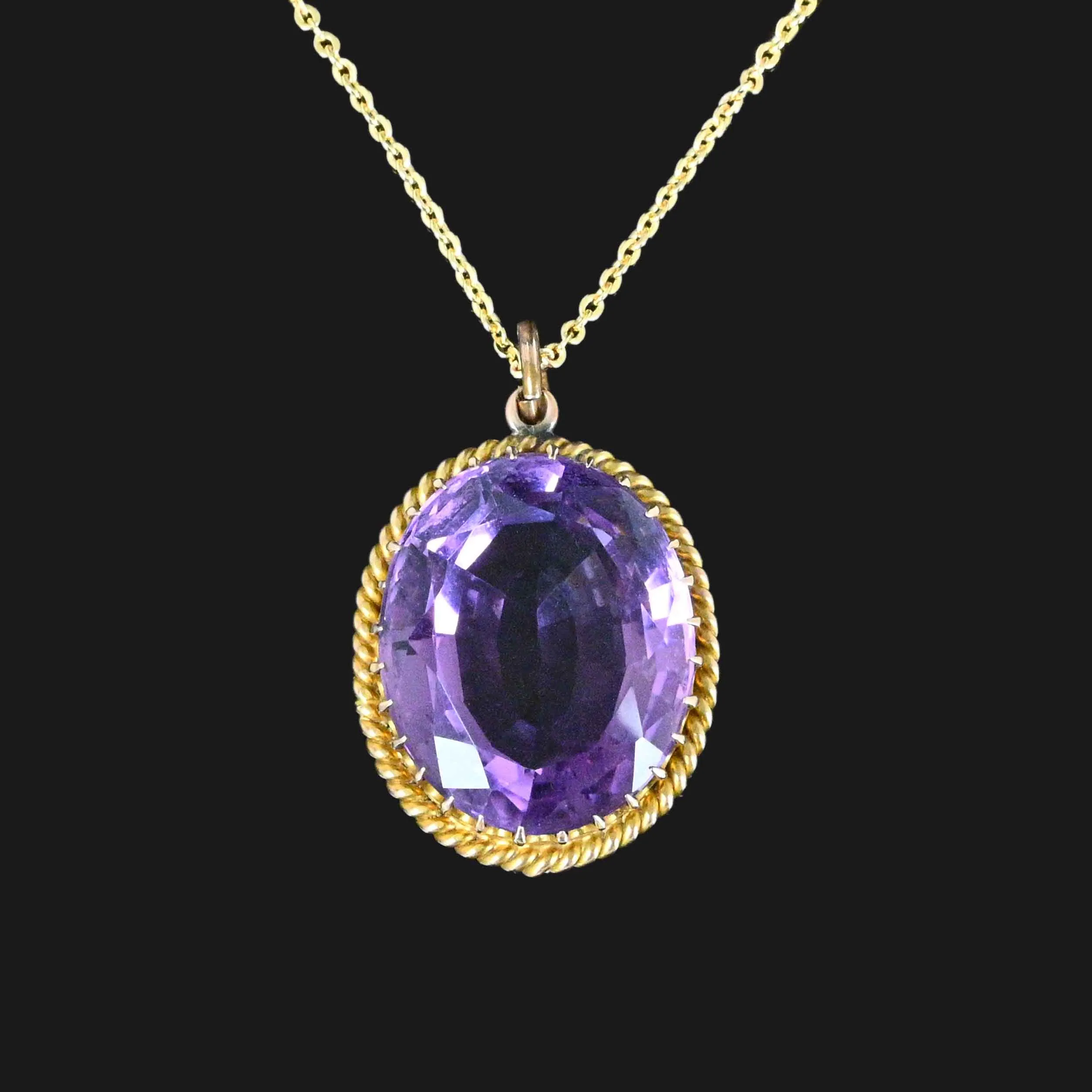 Vintage Large 20 CTW Amethyst Pendant in Gold