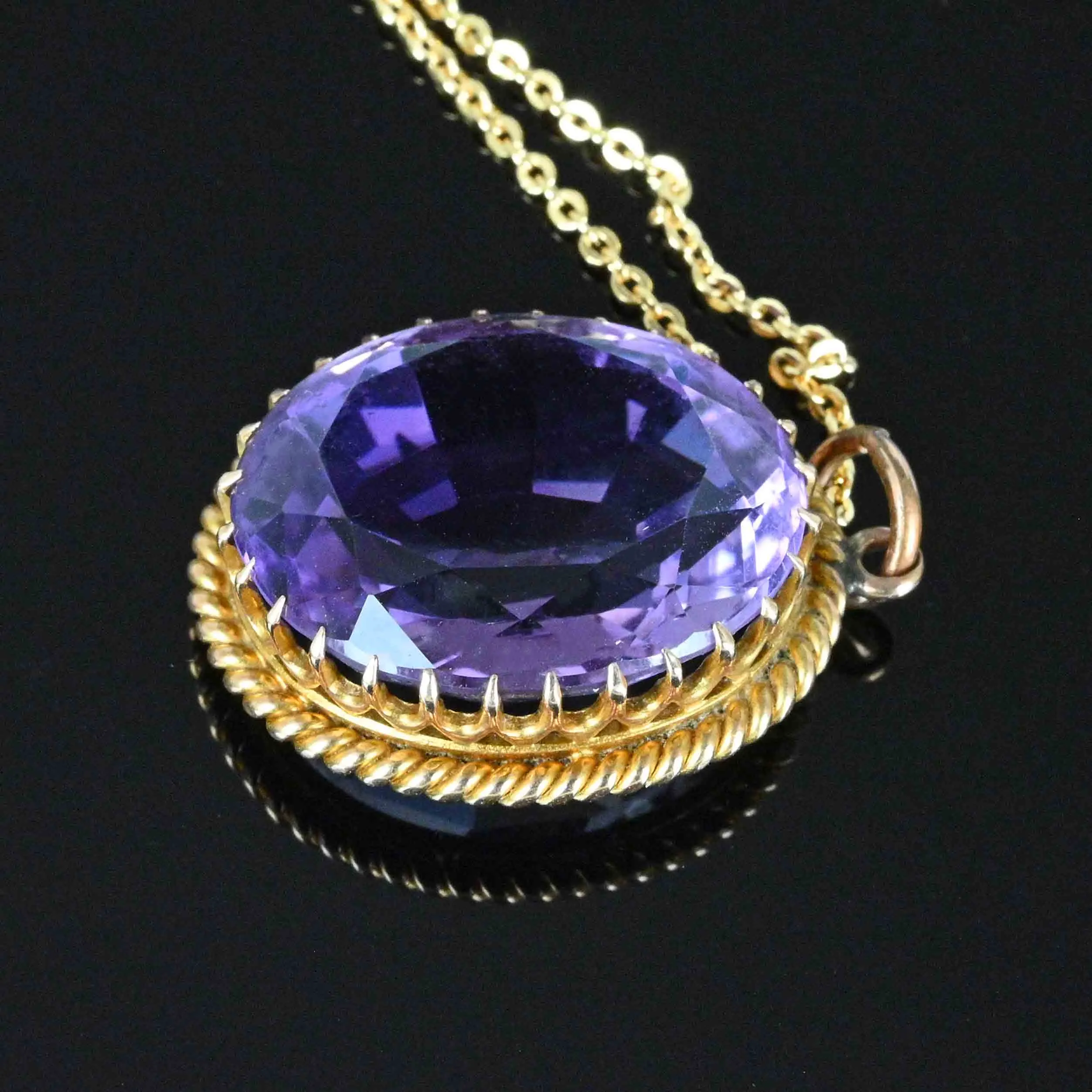 Vintage Large 20 CTW Amethyst Pendant in Gold