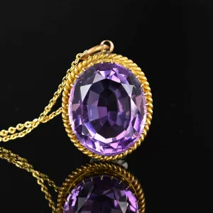 Vintage Large 20 CTW Amethyst Pendant in Gold